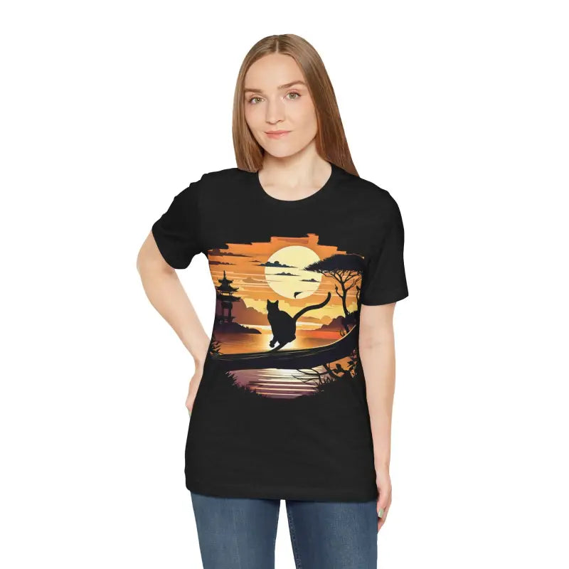 Cat Sunset Graphic Unisex Jersey Short Sleeve Tee - DipaliZ