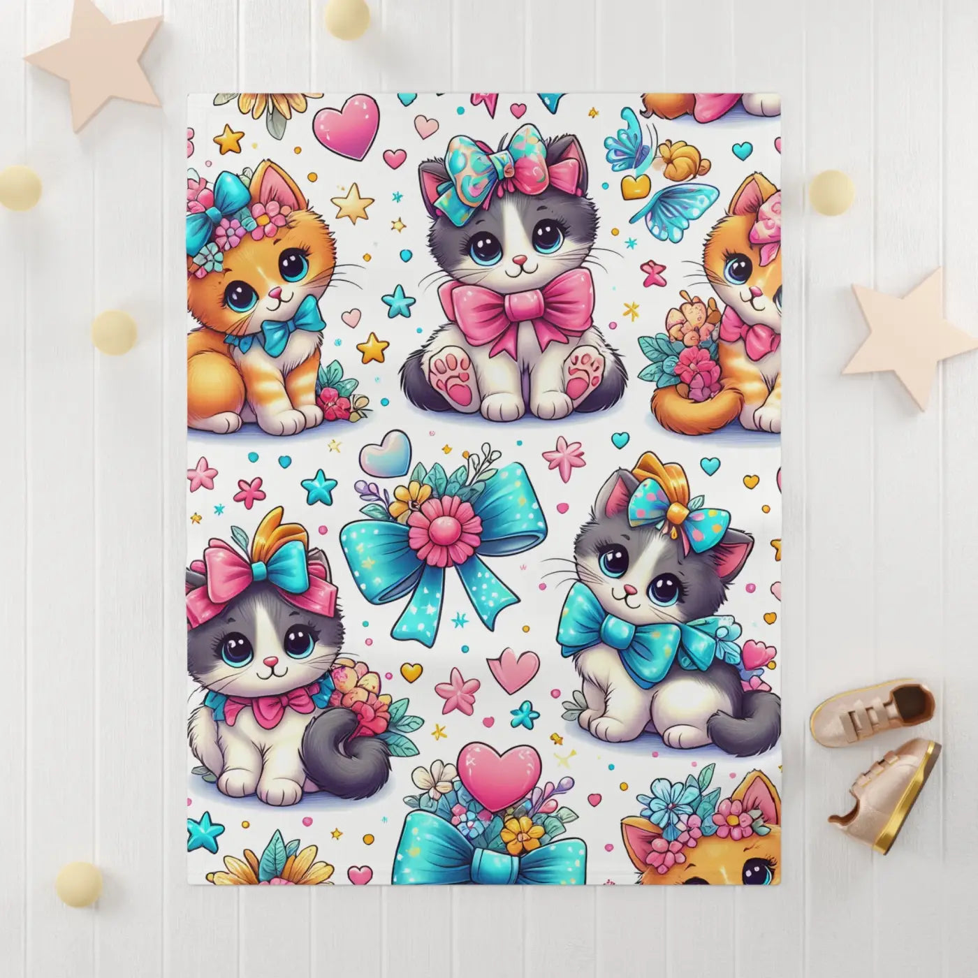 Cozy Cats Fleece Baby Blanket - Kittens Design - DipaliZ