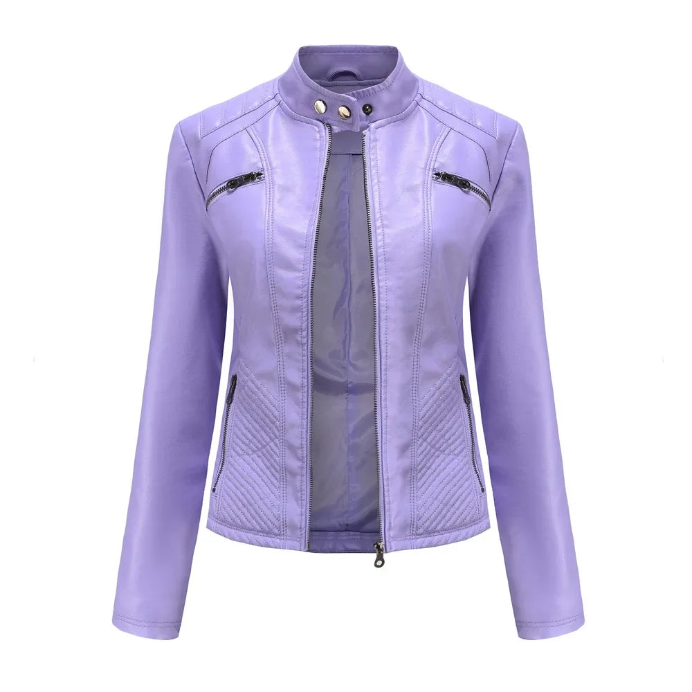 Women's Zipper PU Leather Motorcycle Jacket