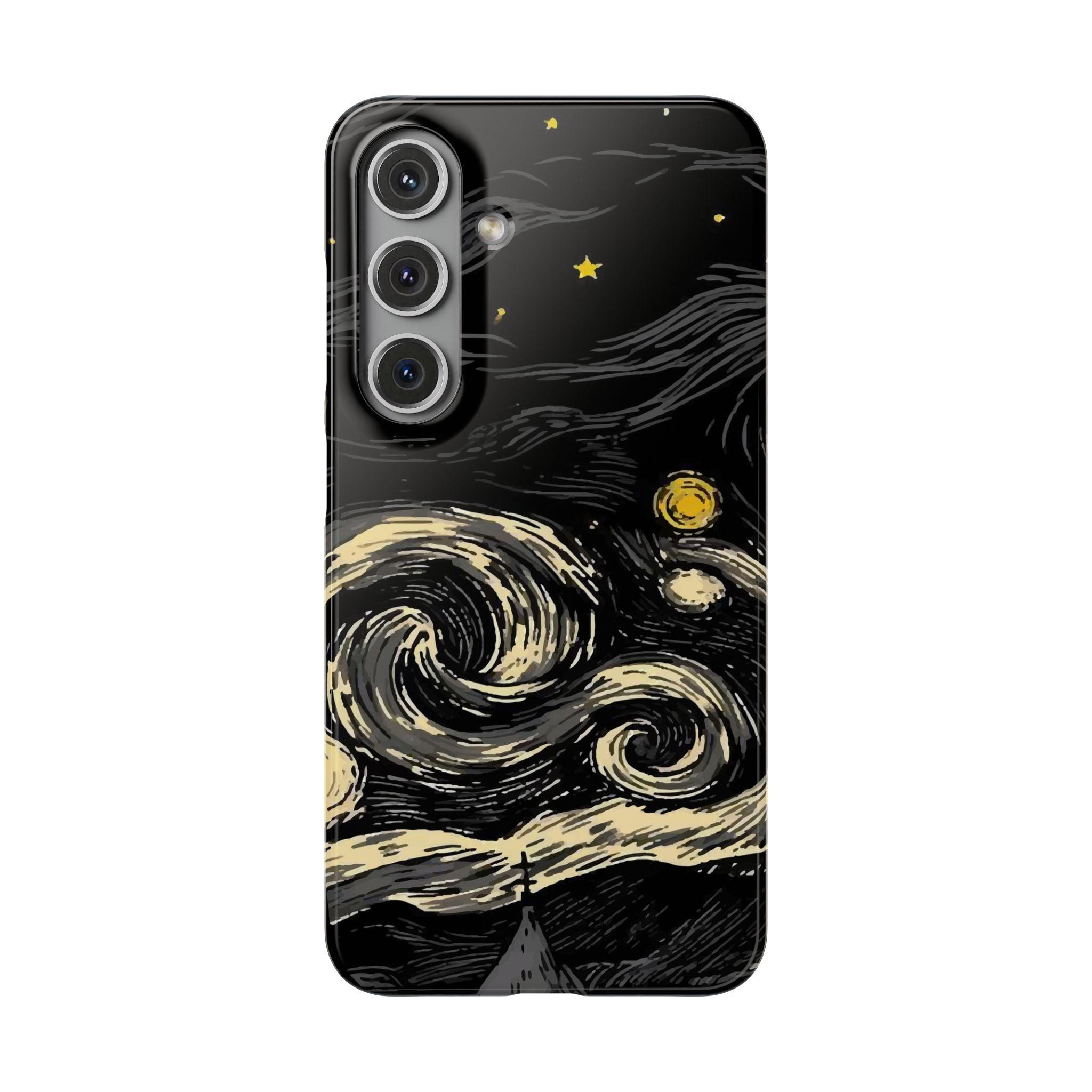 Samsung Clear Silicone Phone Case Black Sky Moon And Stars Pattern
