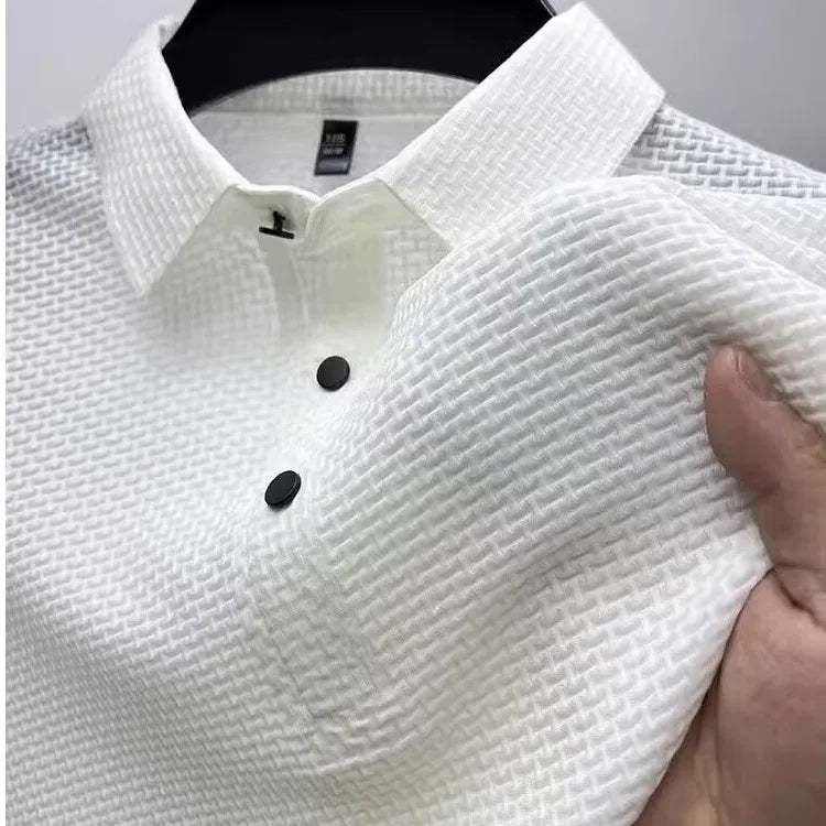 New Men's Lop-up Hollow Short-sleeved Polo  Breathable Business Fashion