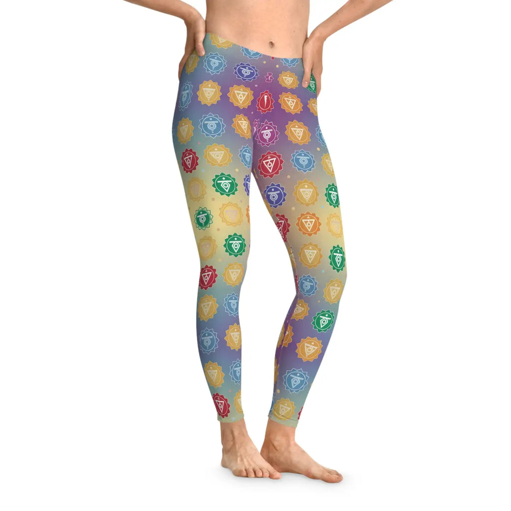 Chakra Symbols Print Leggings - Colorful Yoga Activewear - DipaliZ