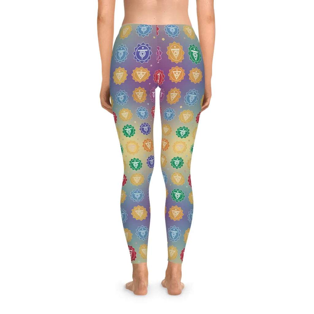 Chakra Symbols Print Leggings - Colorful Yoga Activewear - DipaliZ
