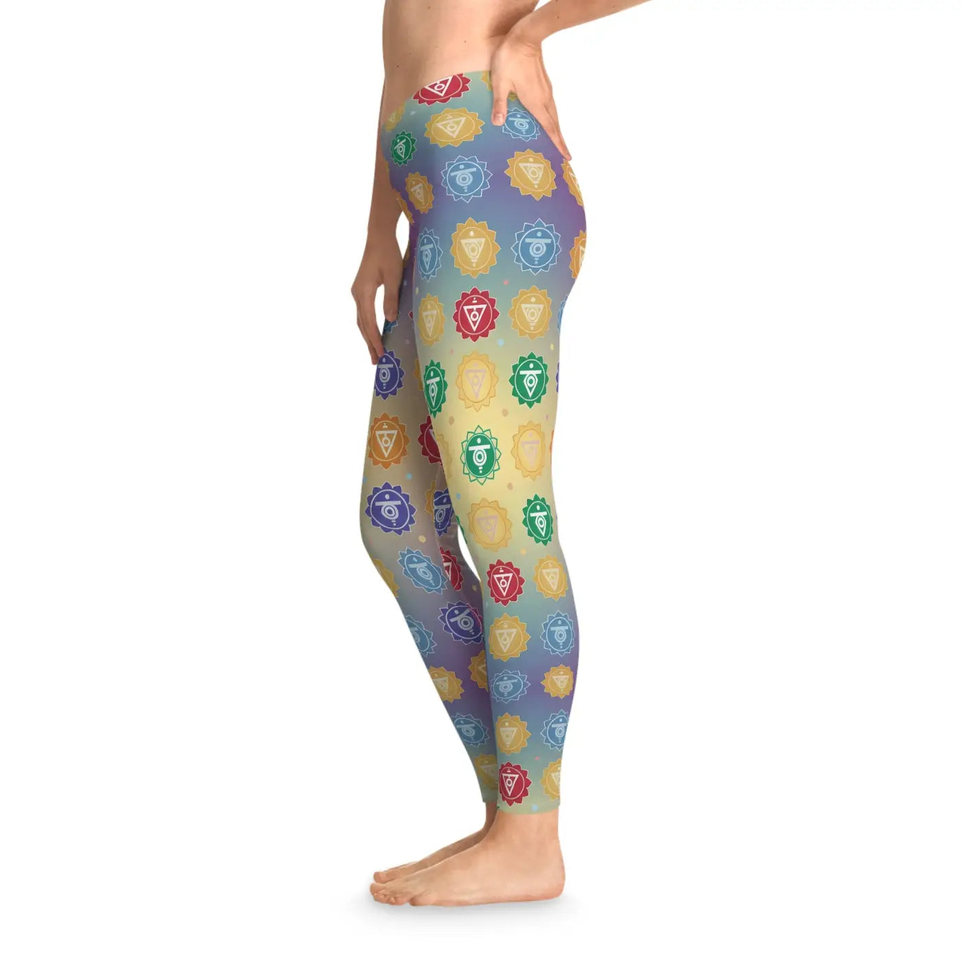 Chakra Symbols Print Leggings - Colorful Yoga Activewear - DipaliZ