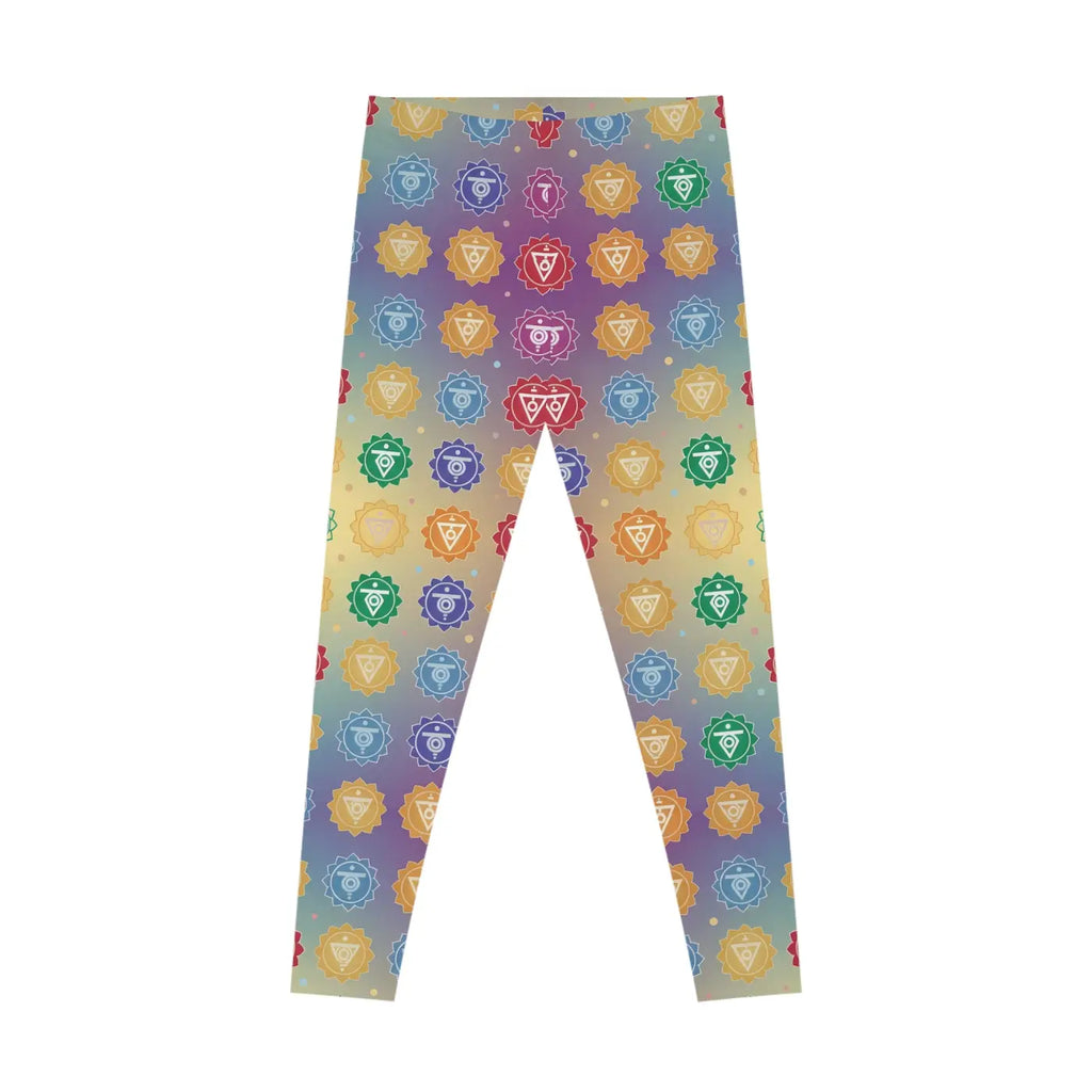 Chakra Symbols Print Leggings - Colorful Yoga Activewear - DipaliZ