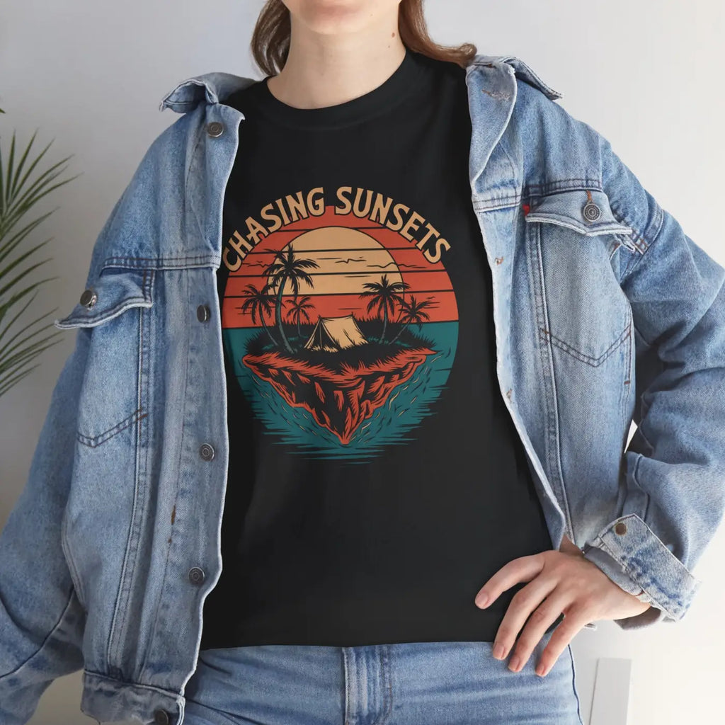 Heavy Cotton Tee - Chasing Sunsets Island Design - DipaliZ