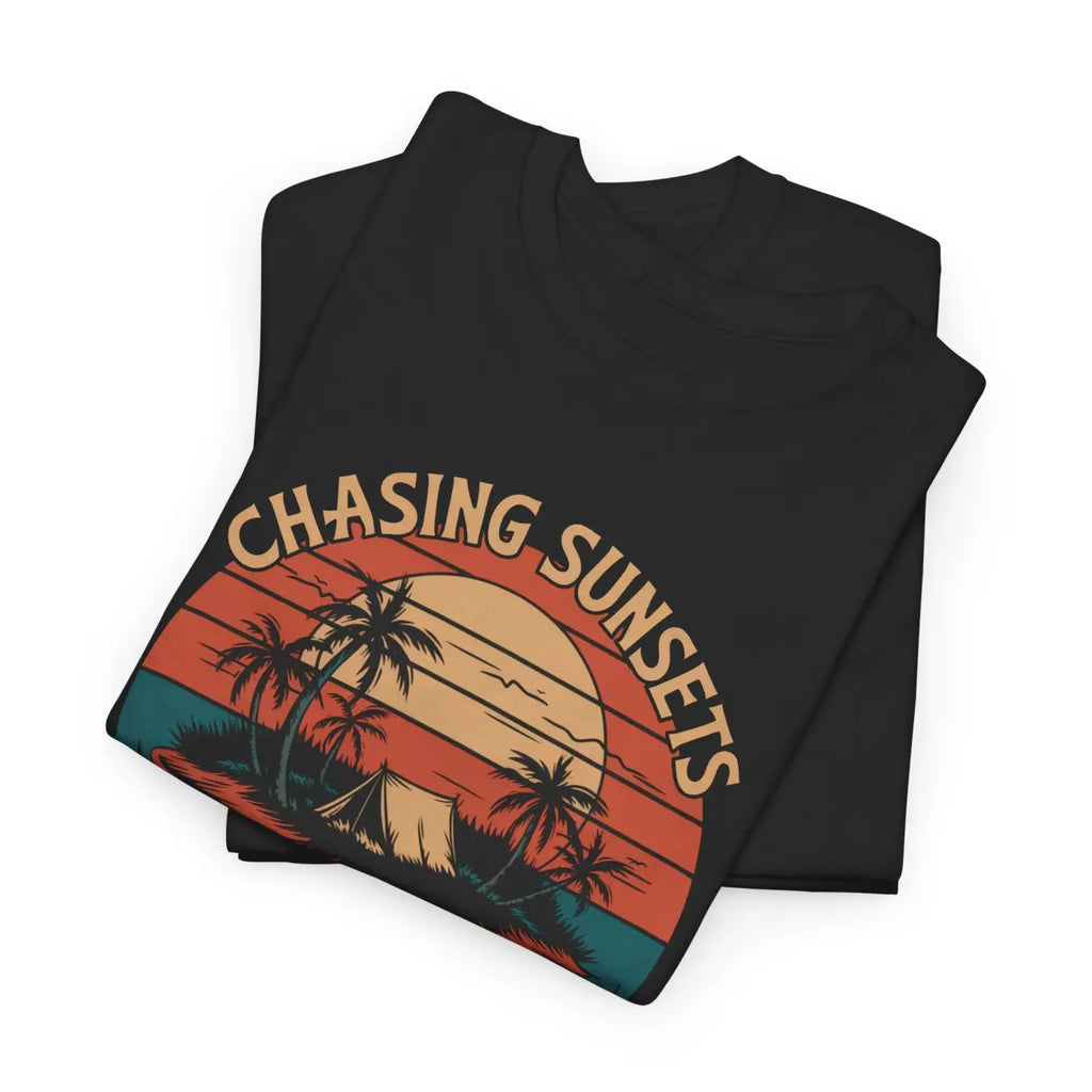 Heavy Cotton Tee - Chasing Sunsets Island Design - DipaliZ
