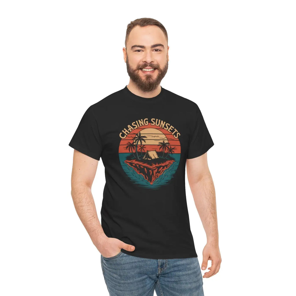 Heavy Cotton Tee - Chasing Sunsets Island Design - DipaliZ