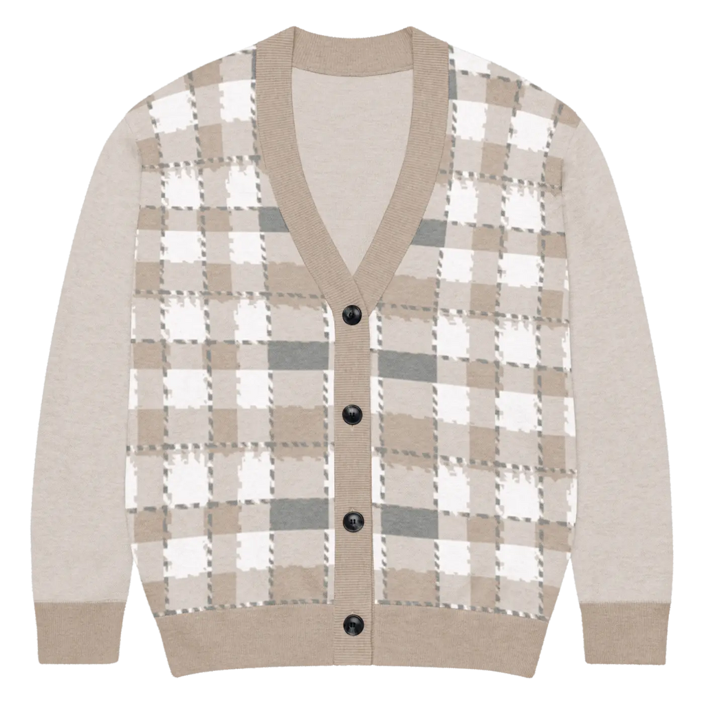 Plaid Knitted Cardigan - Cozy Check Pattern Layering - DipaliZ