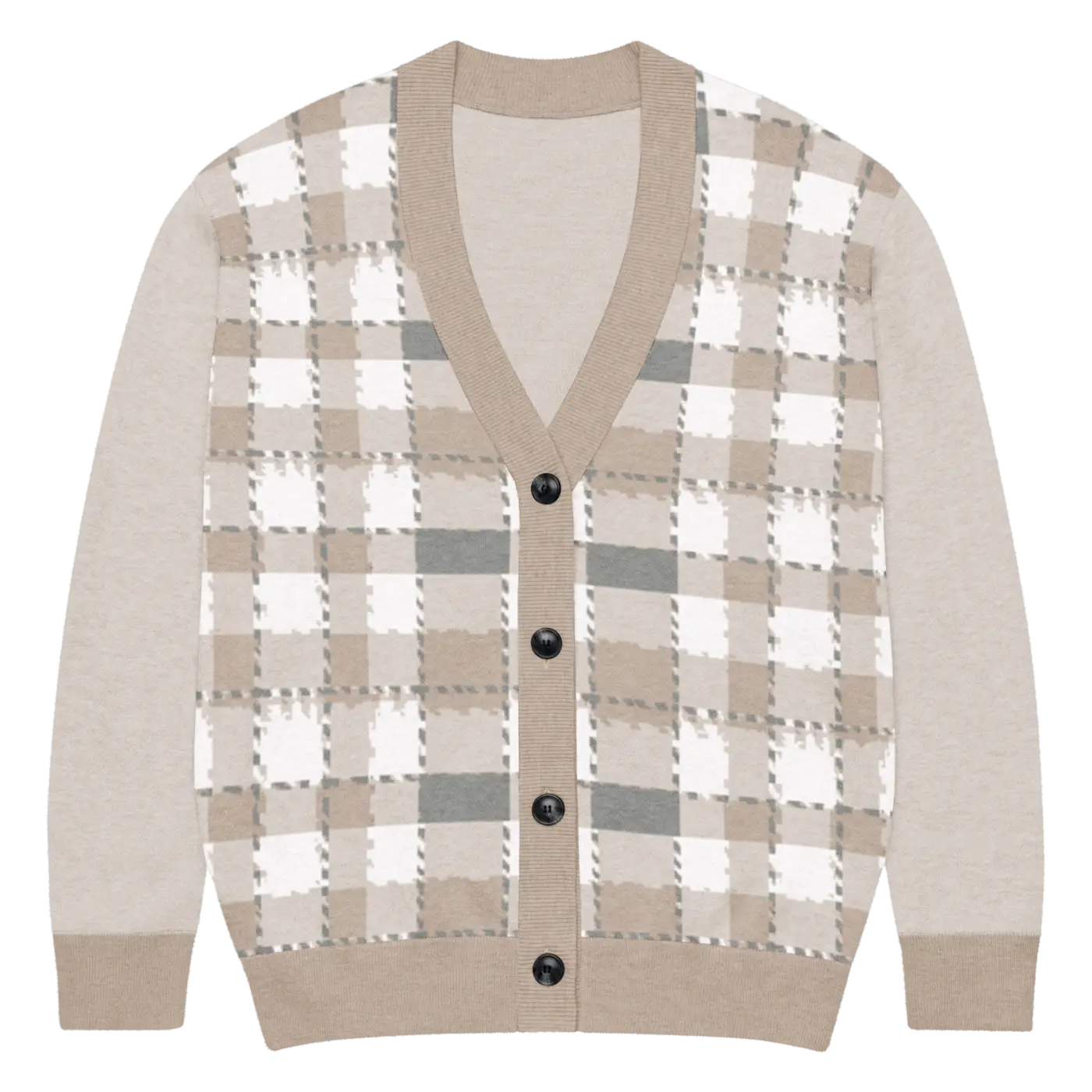 Plaid Knitted Cardigan - Cozy Check Pattern Layering - DipaliZ