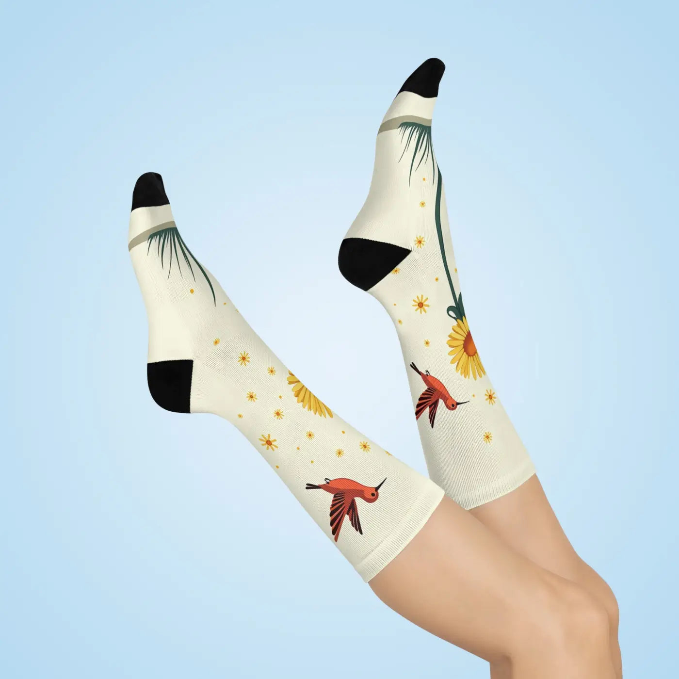 Floral Bird Cushioned Crew Socks - Spring Vibes - DipaliZ