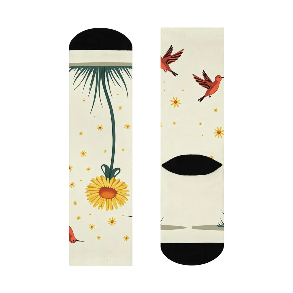 Floral Bird Cushioned Crew Socks - Spring Vibes - DipaliZ