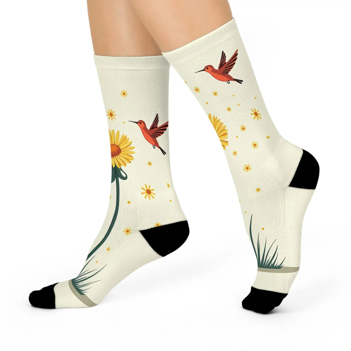 Floral Bird Cushioned Crew Socks - Spring Vibes - DipaliZ