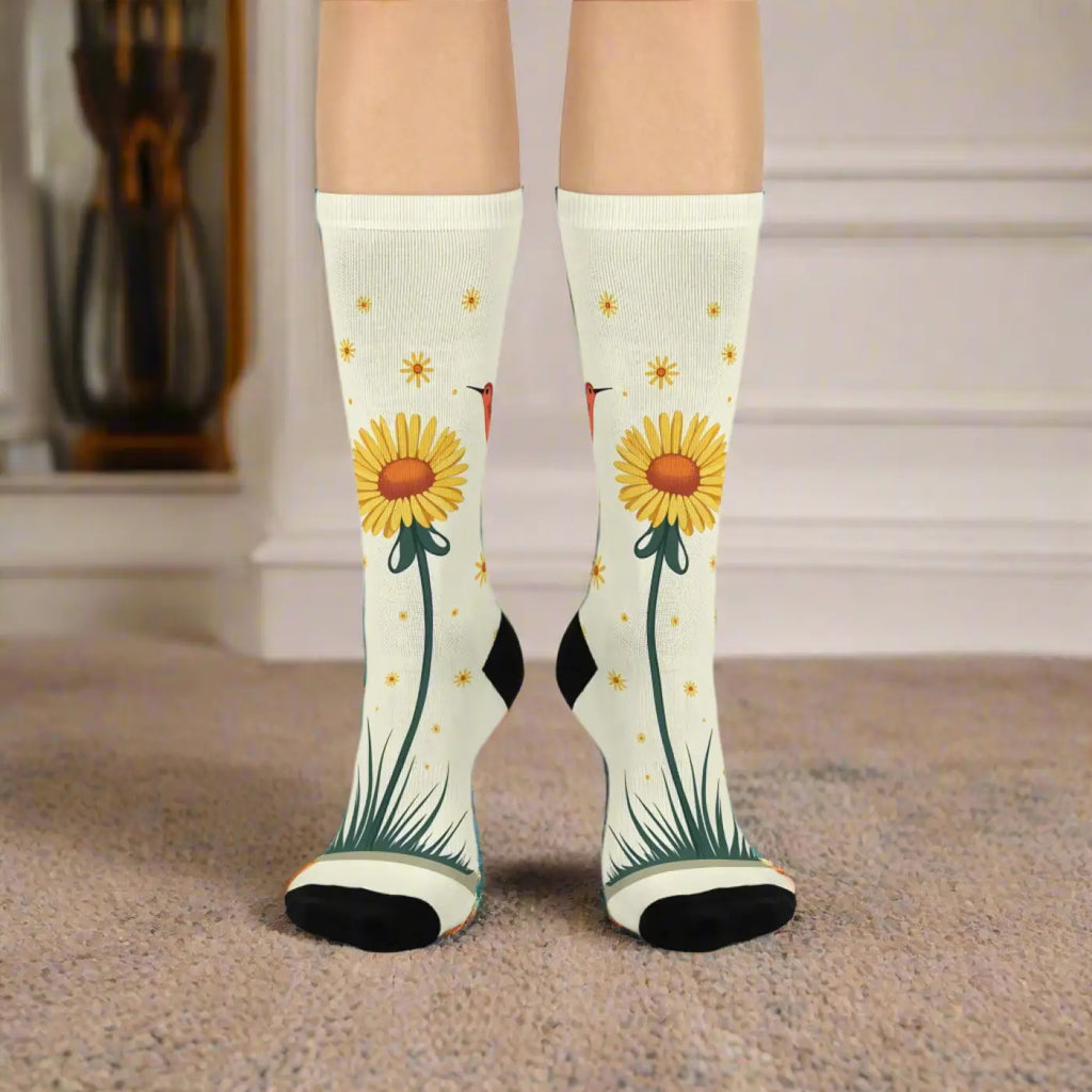 Floral Bird Cushioned Crew Socks - Spring Vibes - DipaliZ