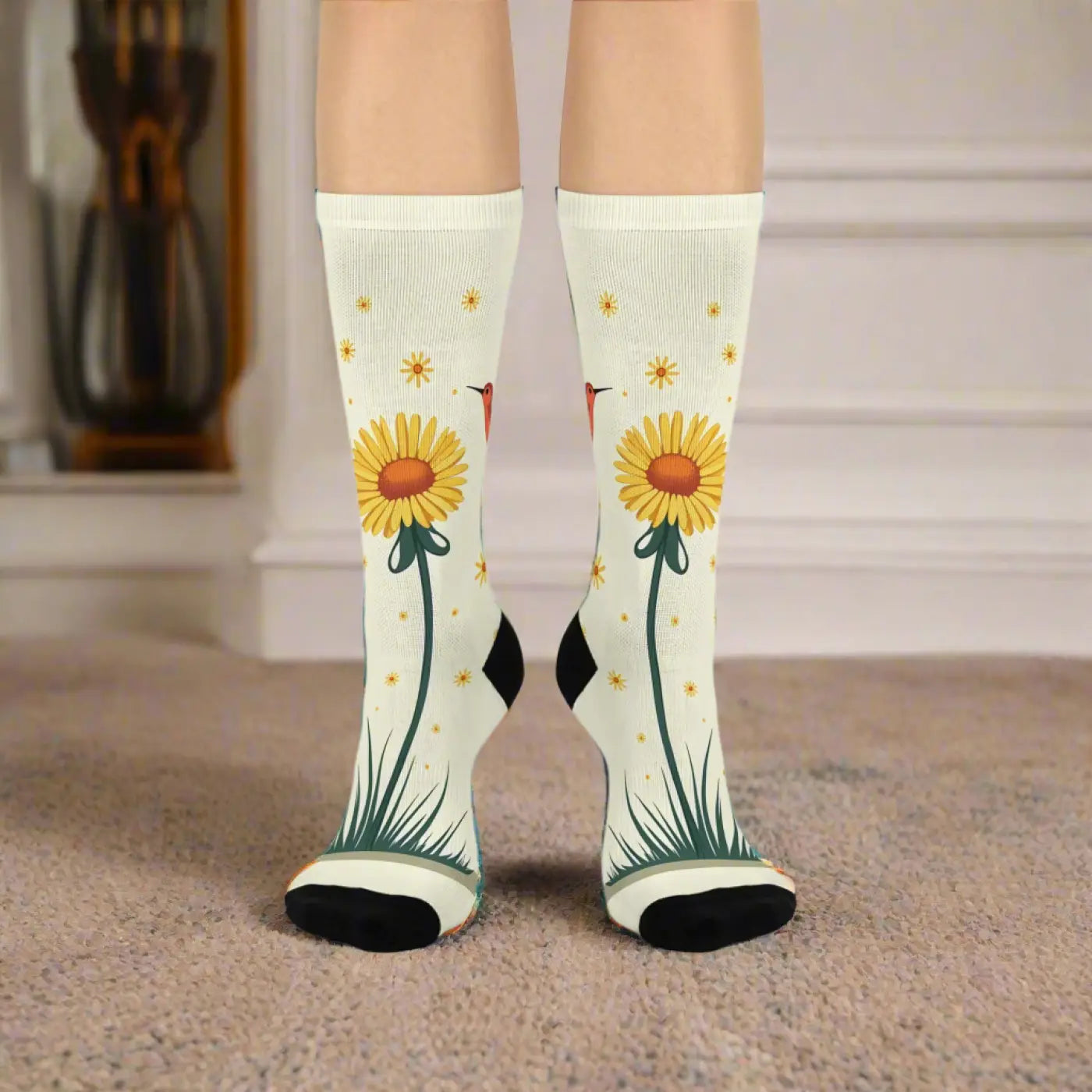 Floral Bird Cushioned Crew Socks - Spring Vibes - DipaliZ
