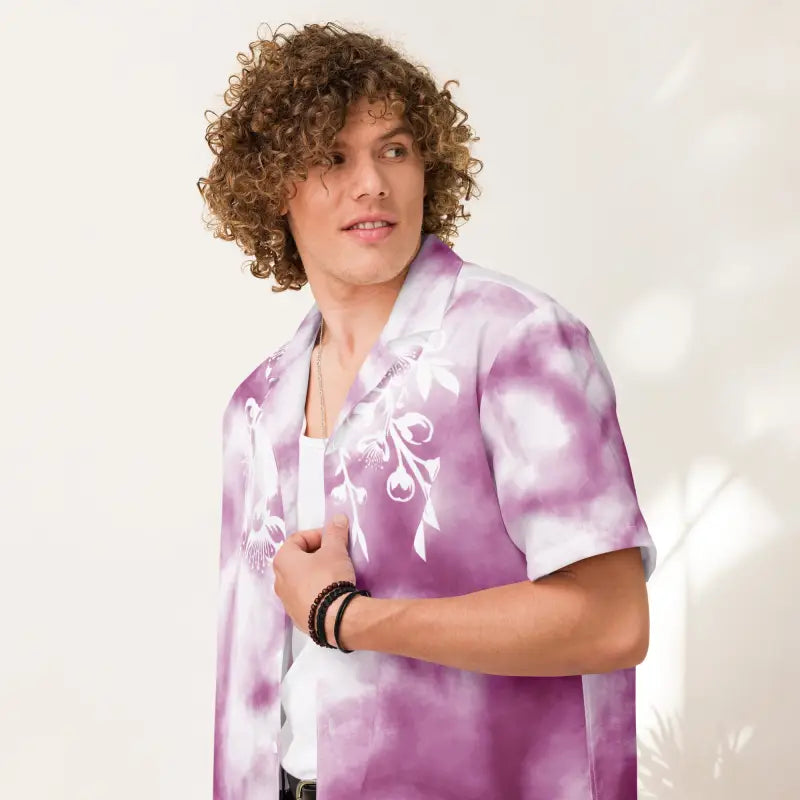 Floral Button Shirt - Pink Marble Pattern Summer Style - DipaliZ