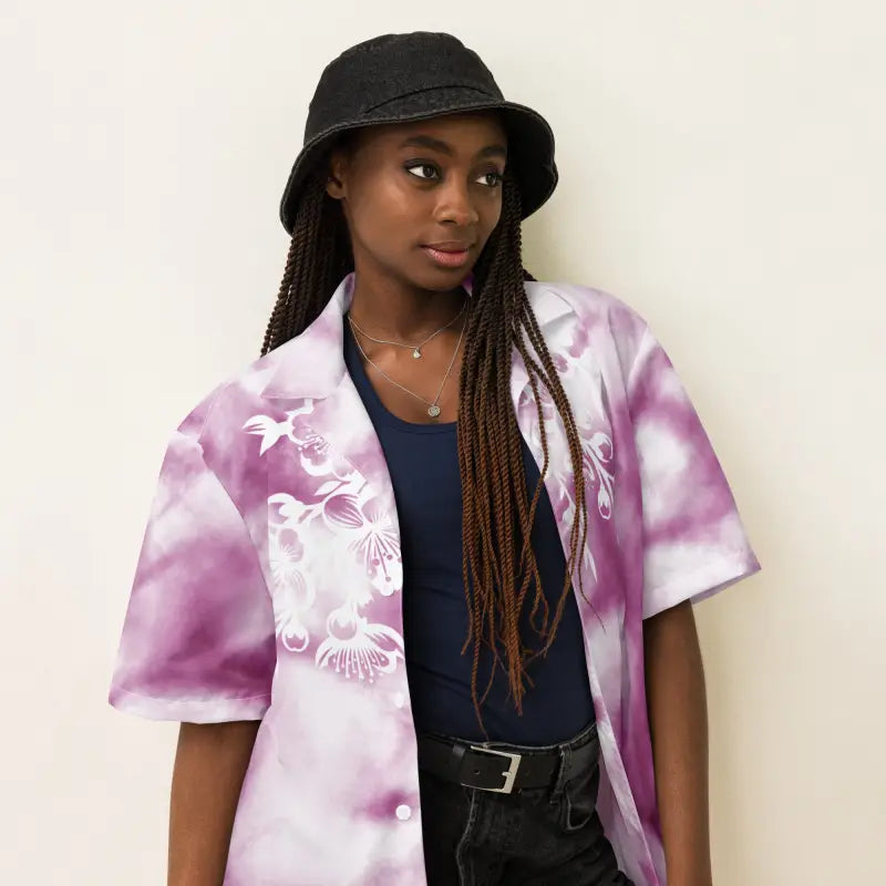 Floral Button Shirt - Pink Marble Pattern Summer Style - DipaliZ