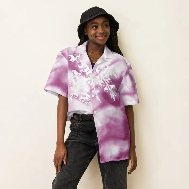 Floral Button Shirt - Pink Marble Pattern Summer Style - DipaliZ