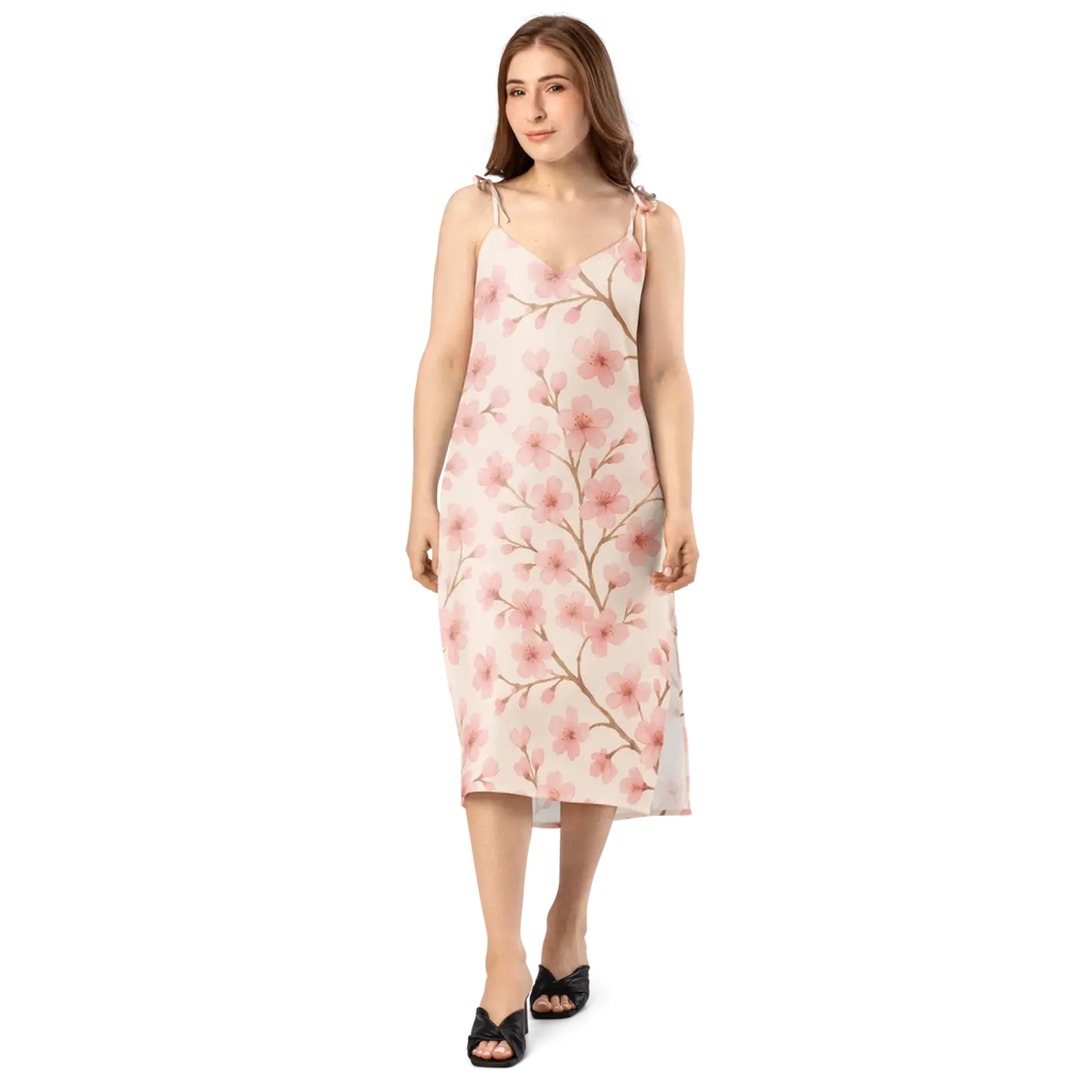 Cherry Blossom Midi Dress - Built-In Bra Support - DipaliZ