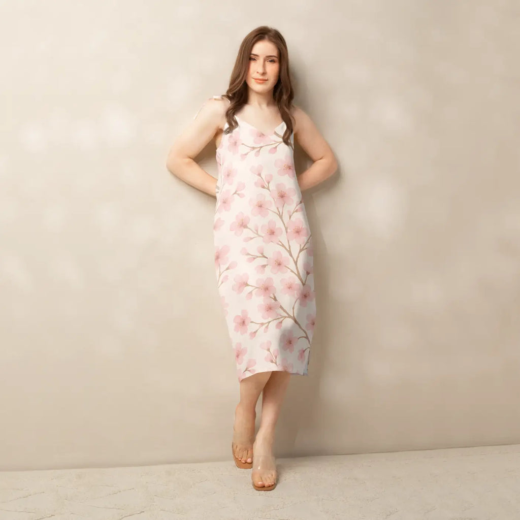 Cherry Blossom Midi Dress - Built-In Bra Support - DipaliZ