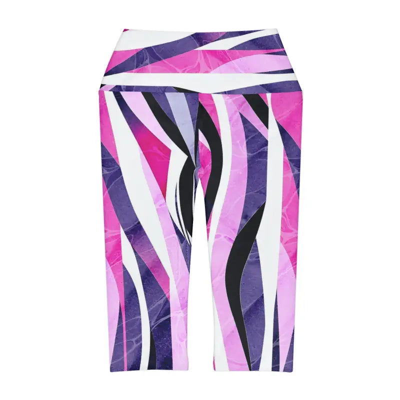 Abstract Pink Blue Striped Yoga Capri Leggings - DipaliZ