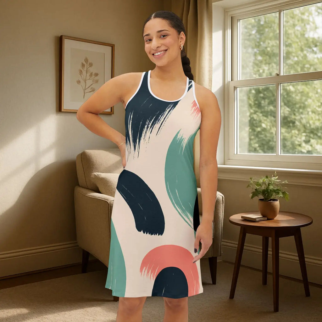 Print Racerback Dress - Chic Abstract Vibrant Patterns - DipaliZ