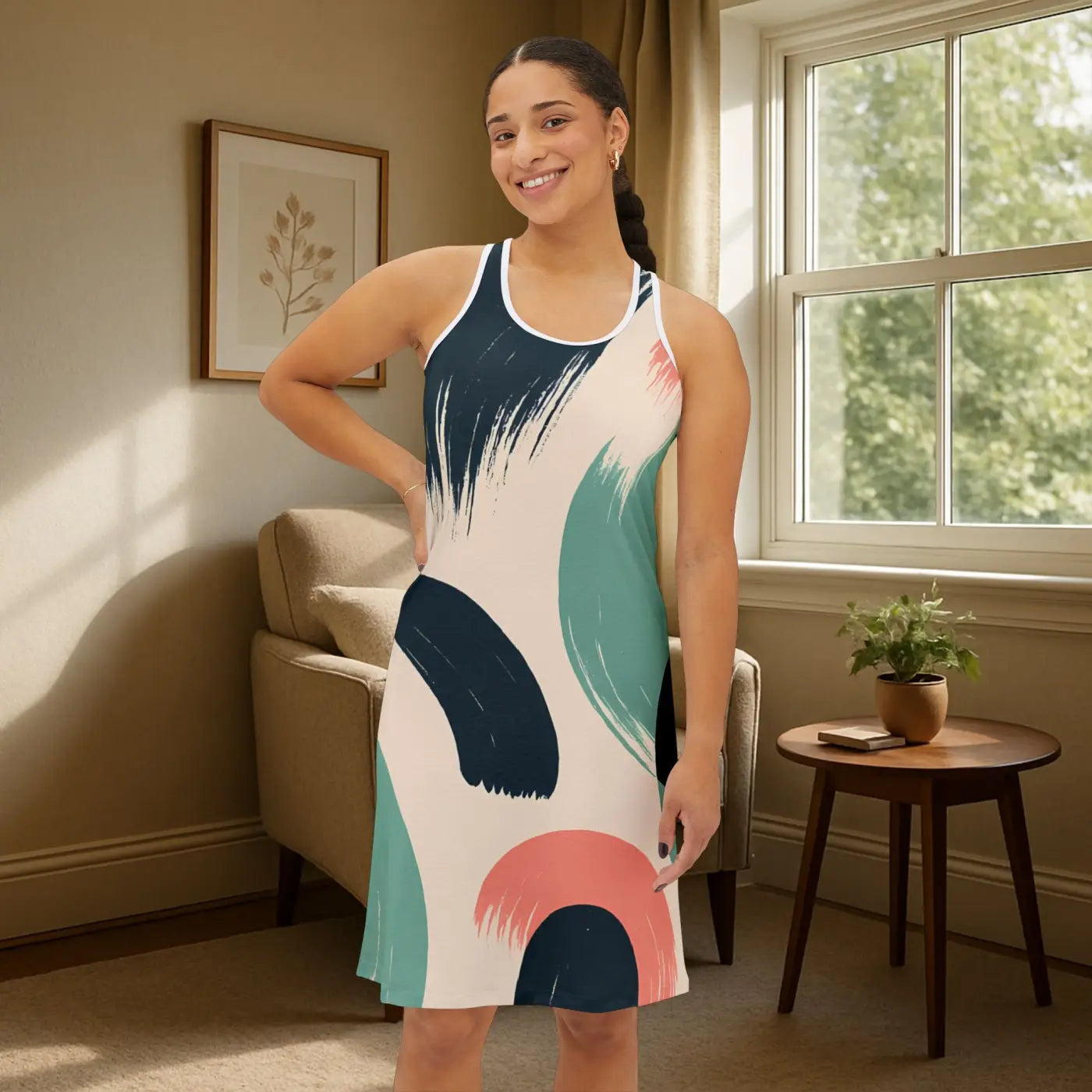 Print Racerback Dress - Chic Abstract Vibrant Patterns - DipaliZ