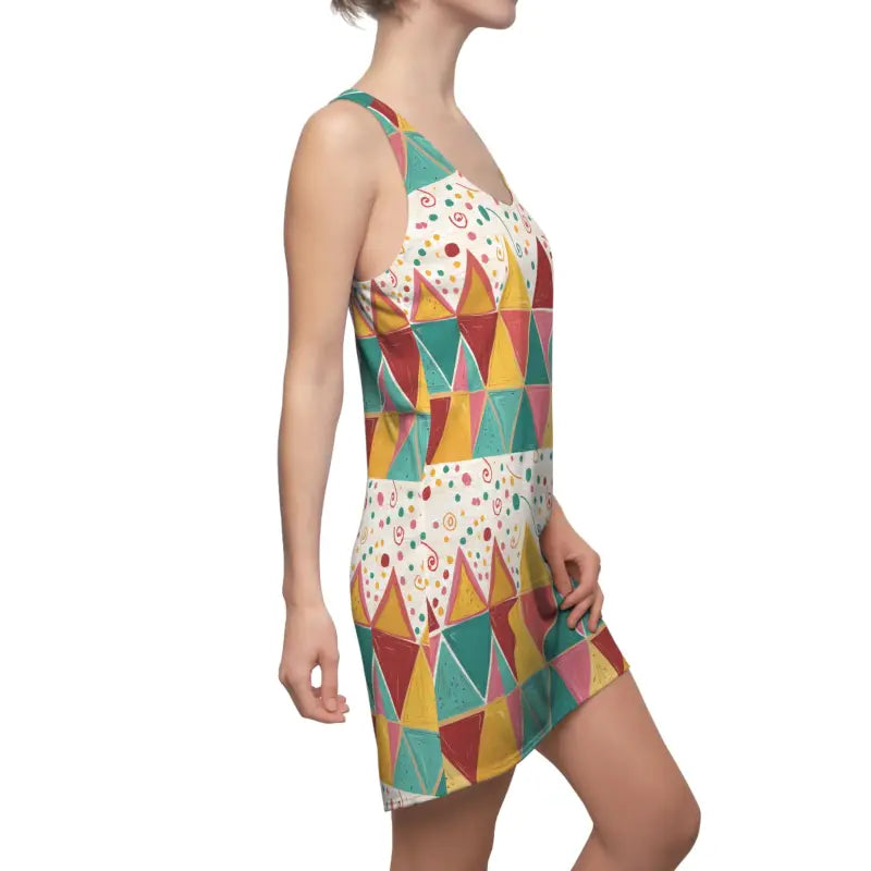 Vibrant Geometric AOP Racerback Dress - Polyester - DipaliZ