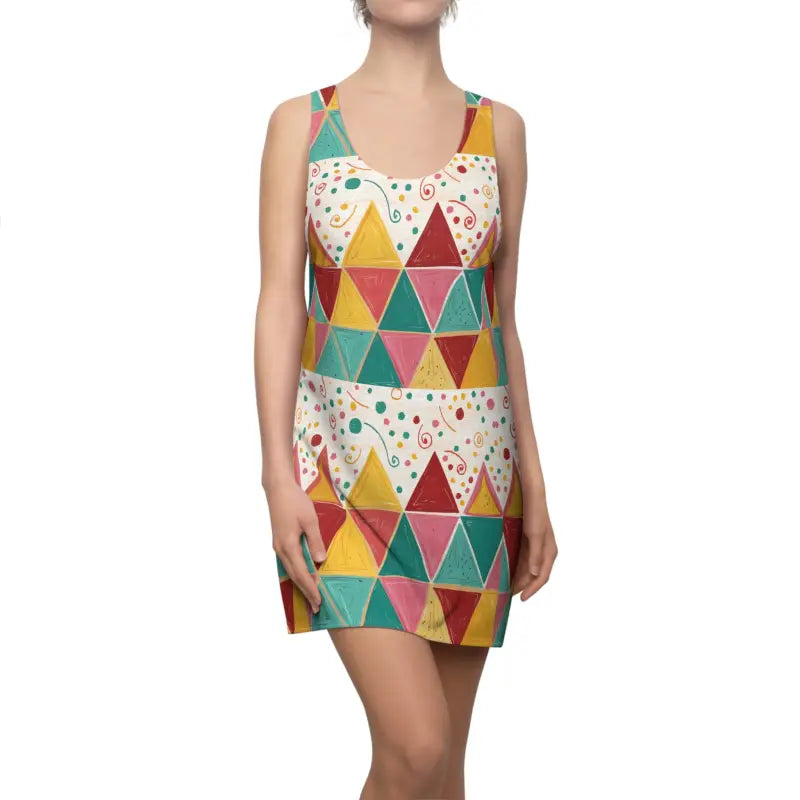 Vibrant Geometric AOP Racerback Dress - Polyester - DipaliZ