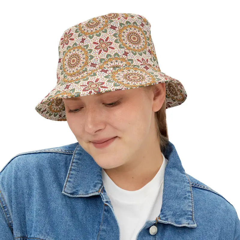 Mandala Pattern Bucket Hat - Floral Geometric Design - DipaliZ