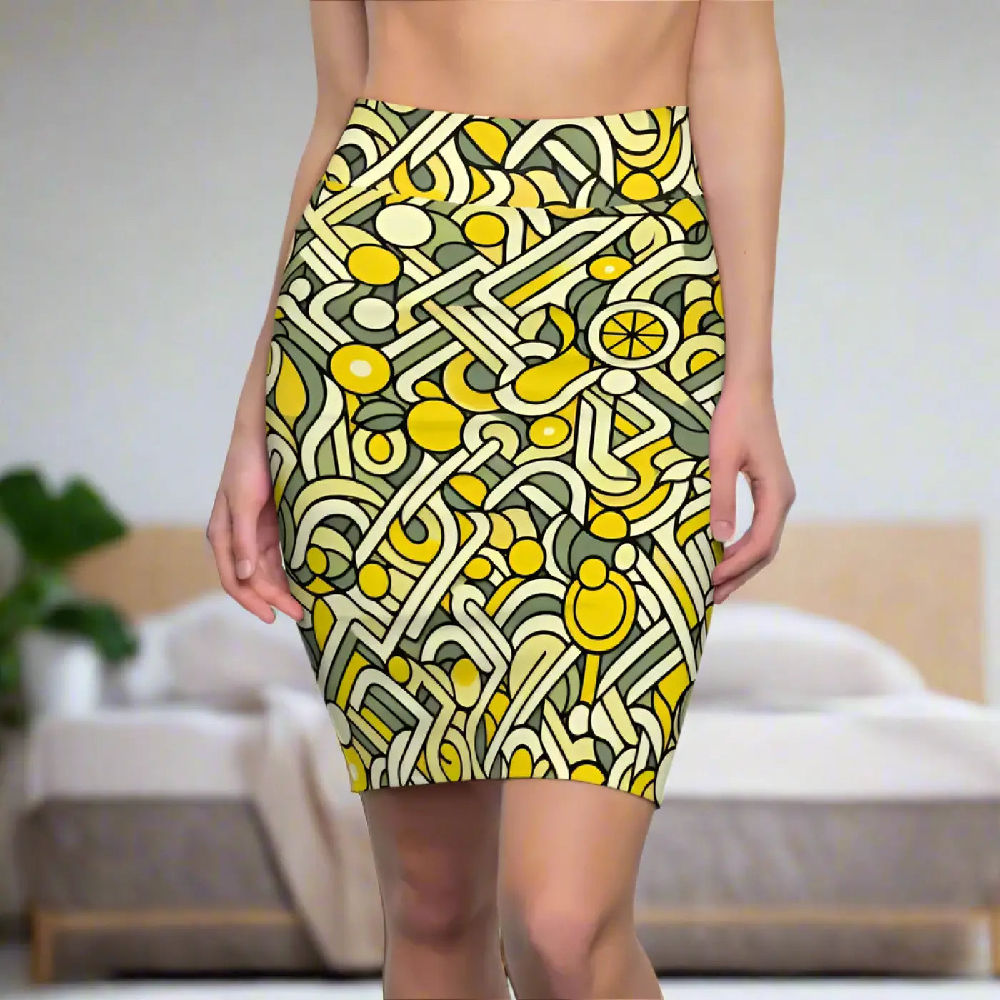 Geometric Print Pencil Skirt - Bold Chic Design - DipaliZ