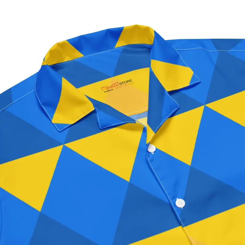 Yellow Blue Geometric Pattern Button Shirt - Unisex - DipaliZ
