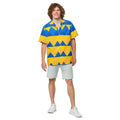 Yellow Blue Geometric Pattern Button Shirt - Unisex - DipaliZ