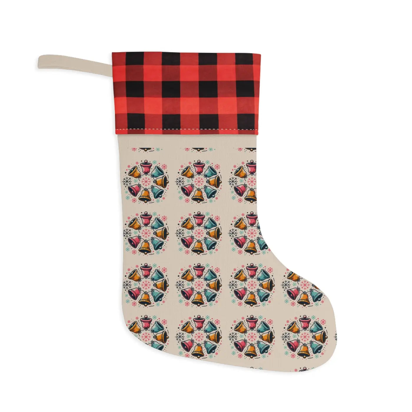 Eco-Friendly Christmas Stocking with Bells - Burlap Holiday - DipaliZ