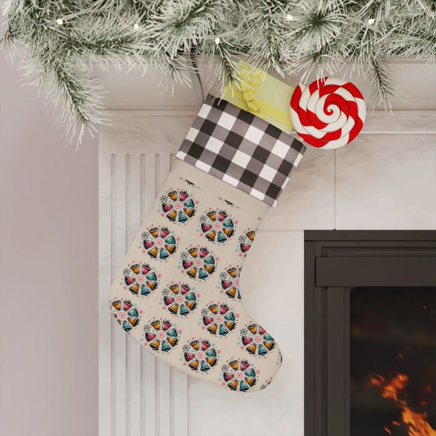 Eco-Friendly Christmas Stocking with Bells - Burlap Holiday - DipaliZ