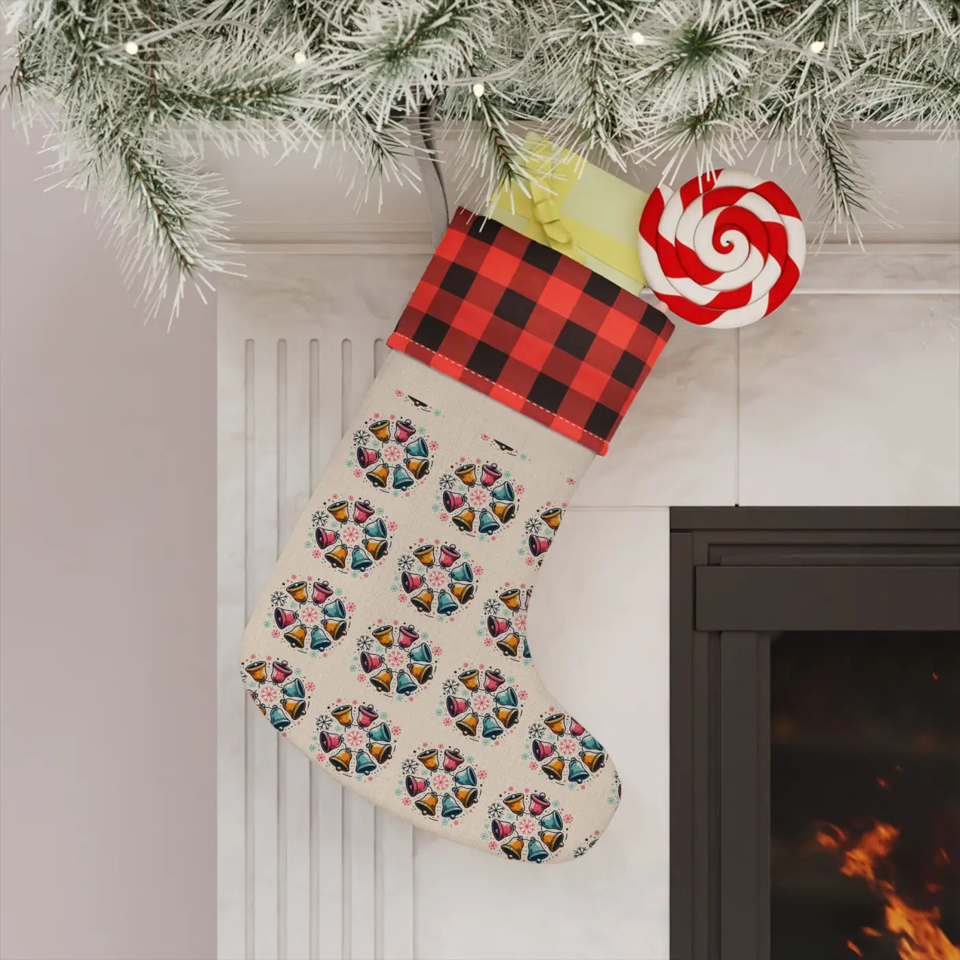 Eco-Friendly Christmas Stocking with Bells - Burlap Holiday - DipaliZ