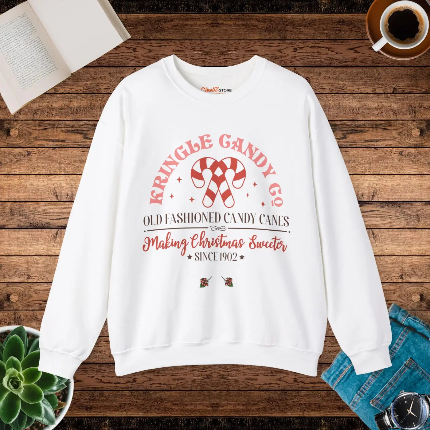 Candy Cane Christmas Sweatshirt - Festive Holiday Wear - DipaliZ