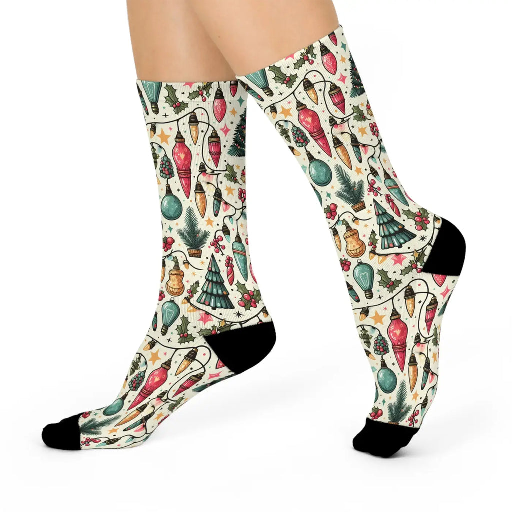 Cushioned Christmas Lights Crew Socks - Festive Comfort - DipaliZ
