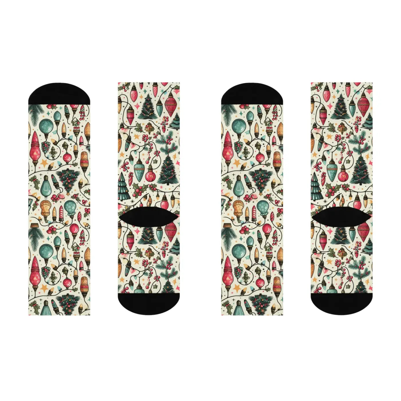 Cushioned Christmas Lights Crew Socks - Festive Comfort - DipaliZ