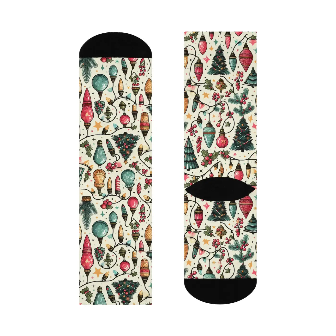 Cushioned Christmas Lights Crew Socks - Festive Comfort - DipaliZ