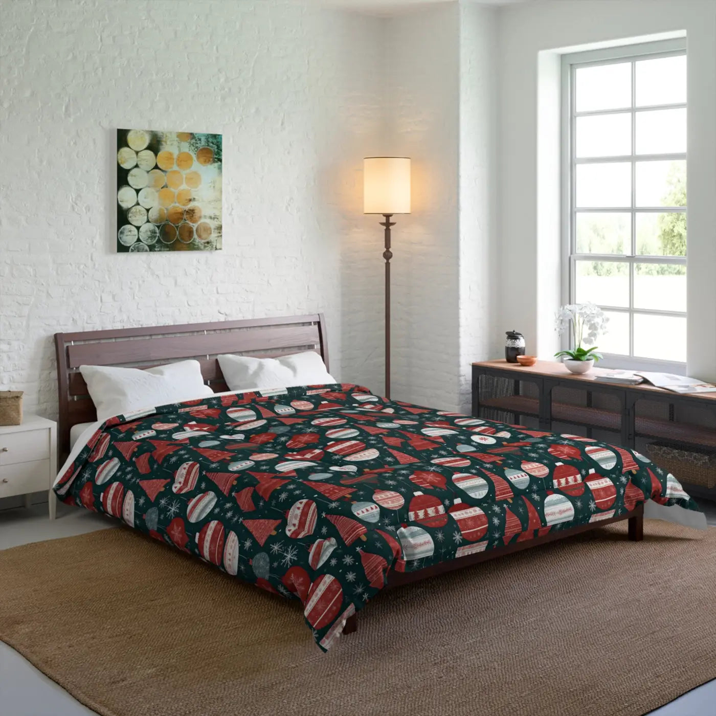 Christmas Comforter - Festive Ornament Polyester Print - DipaliZ