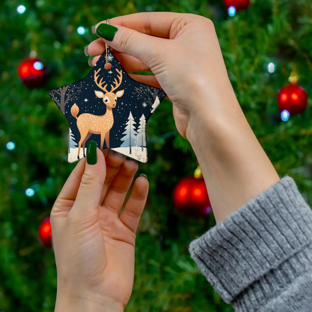 Timeless Christmas Reindeer Ceramic Ornament - Holiday Decor - DipaliZ
