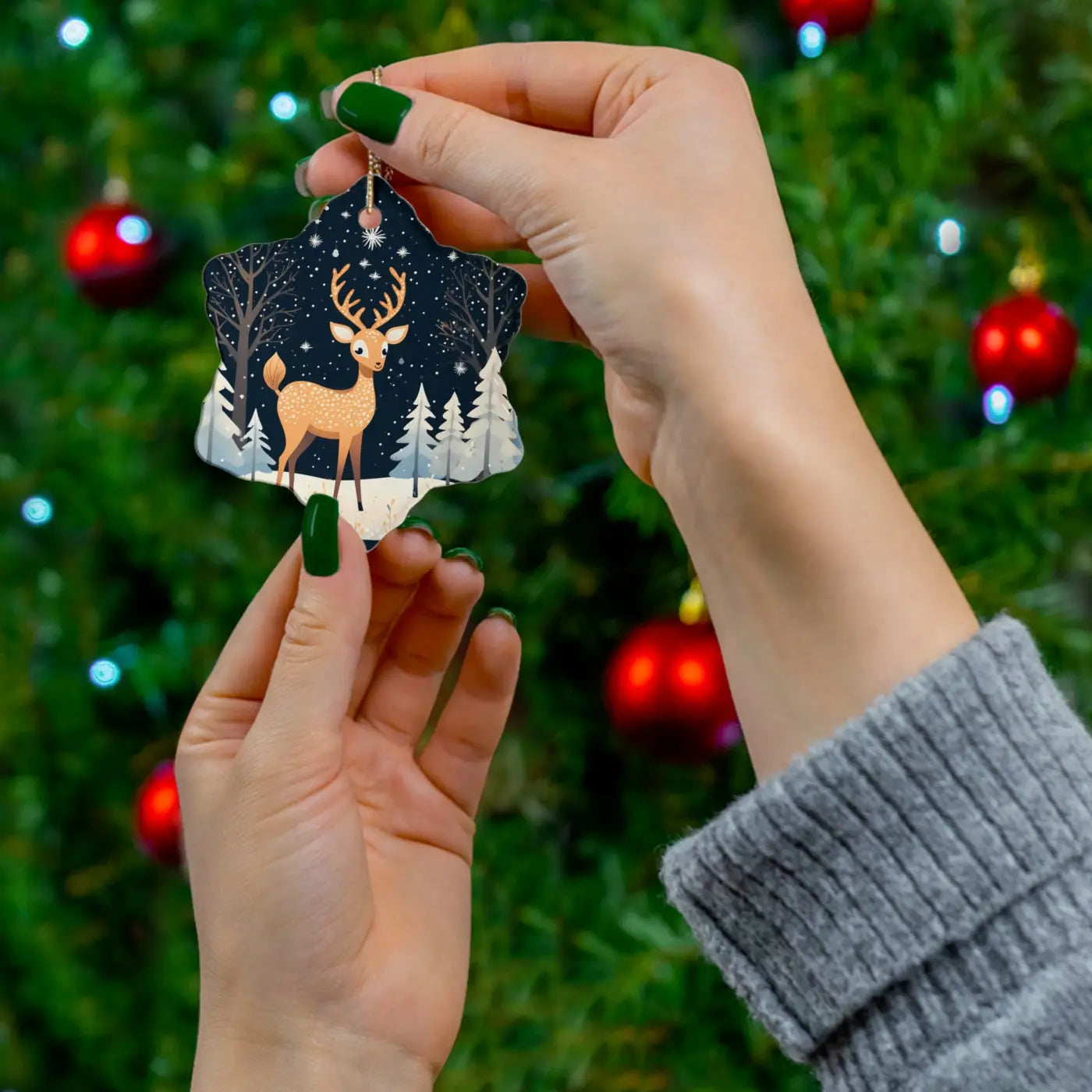 Timeless Christmas Reindeer Ceramic Ornament - Holiday Decor - DipaliZ