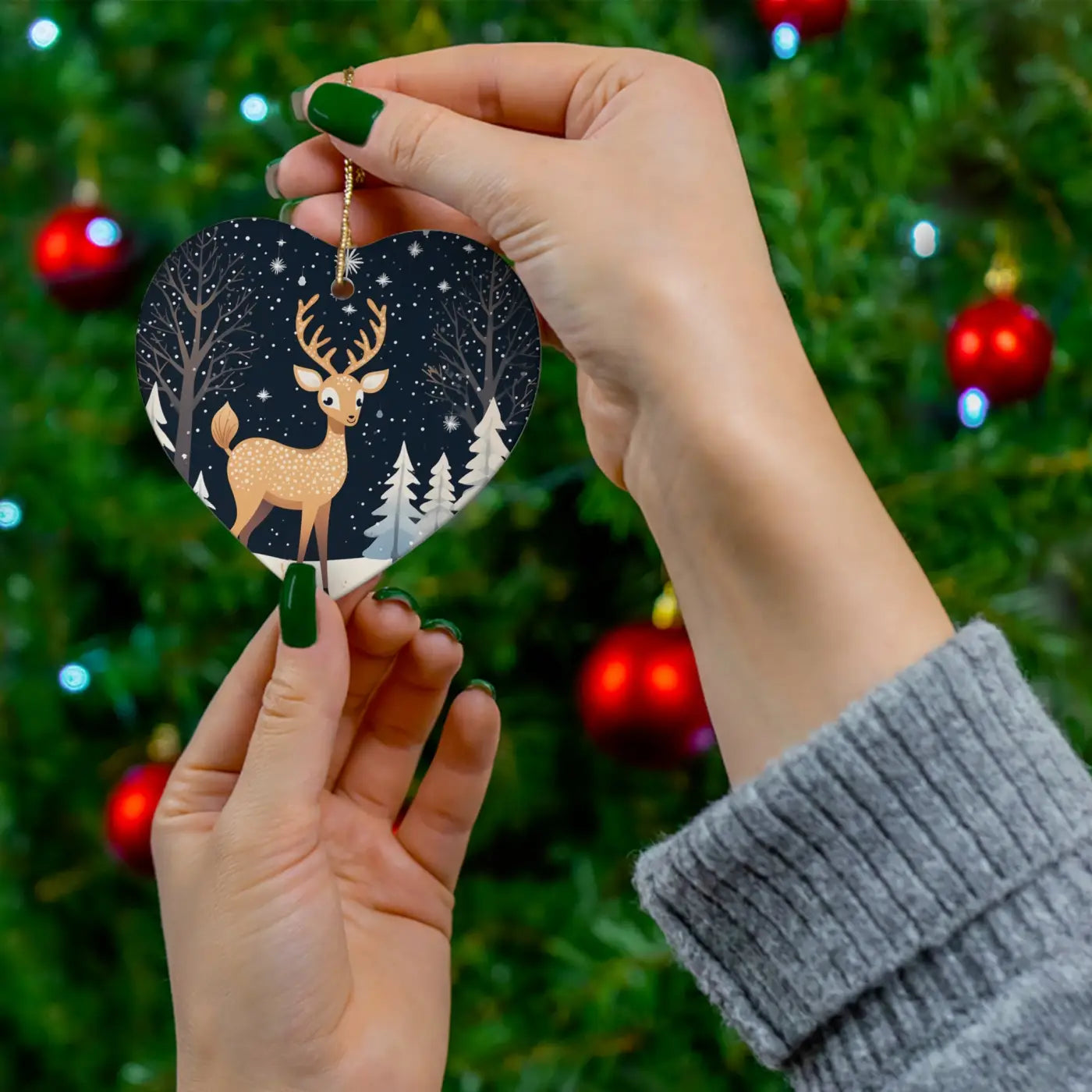 Timeless Christmas Reindeer Ceramic Ornament - Holiday Decor - DipaliZ