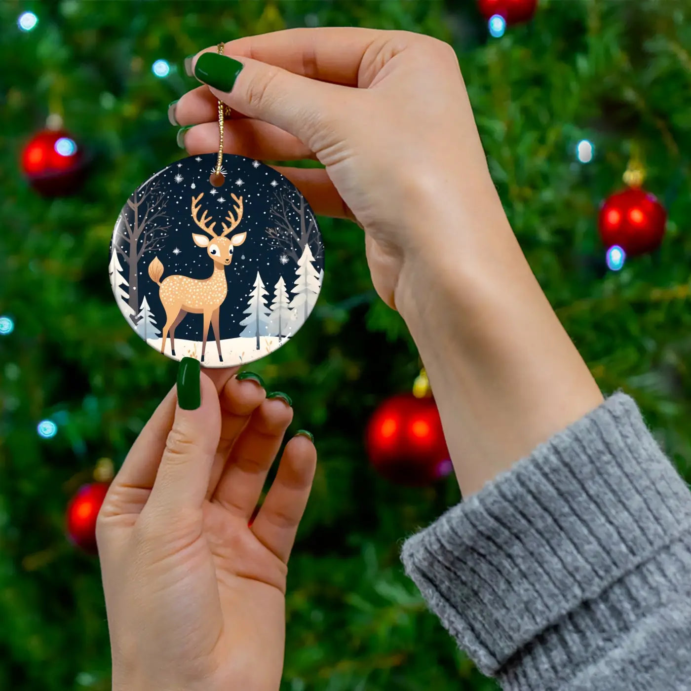 Timeless Christmas Reindeer Ceramic Ornament - Holiday Decor - DipaliZ