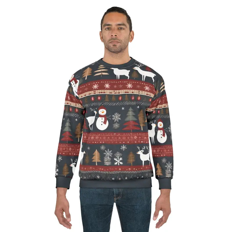 Christmas Reindeer Unisex Sweatshirt - Spruce Tree Holiday - DipaliZ