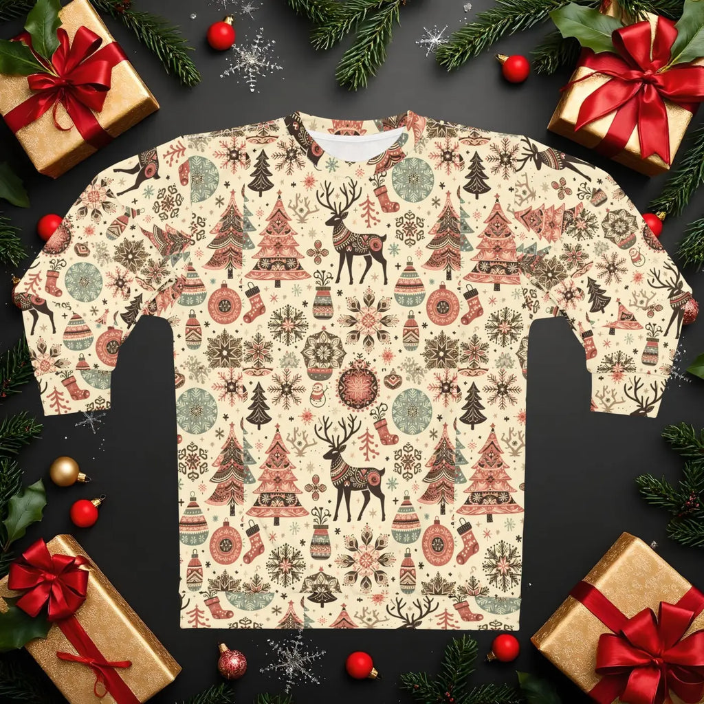 Unisex Christmas Sweatshirt - Festive Reindeer Design - DipaliZ