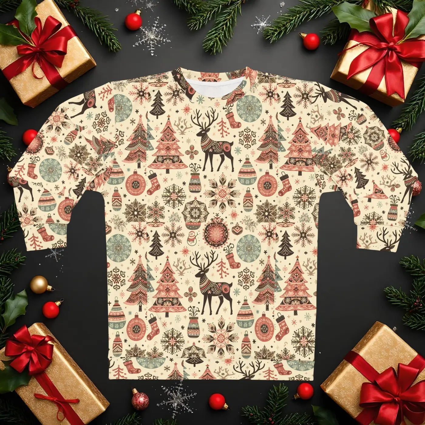 Unisex Christmas Sweatshirt - Festive Reindeer Design - DipaliZ