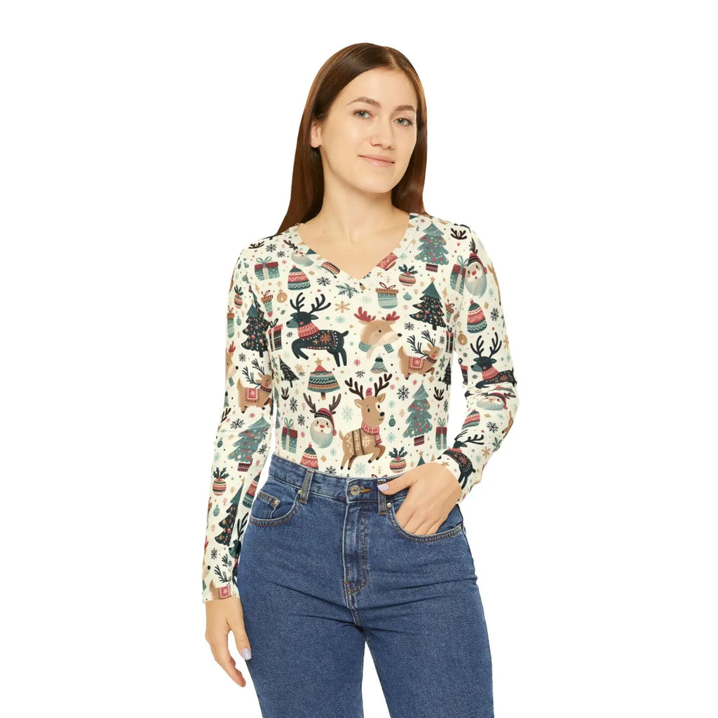 Long Sleeve Christmas Reindeer Tree Pattern Top - DipaliZ
