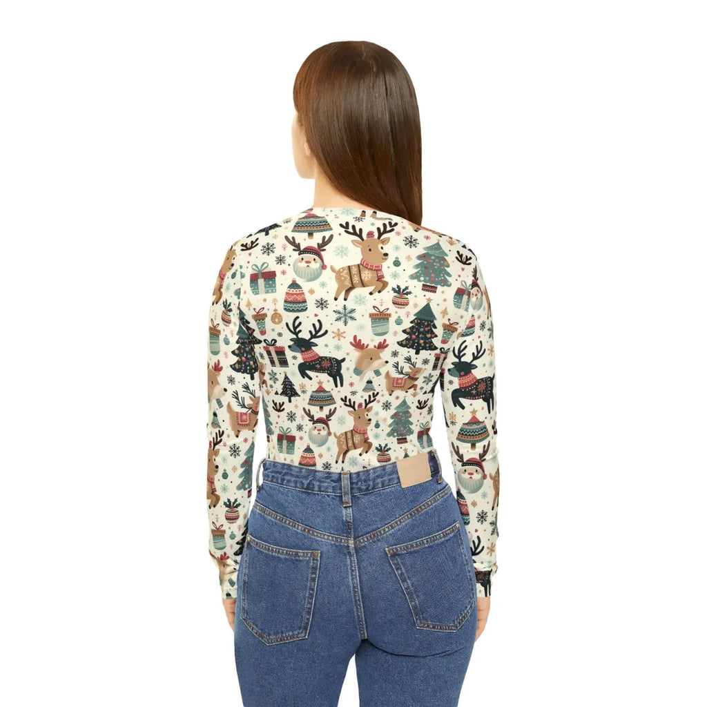 Long Sleeve Christmas Reindeer Tree Pattern Top - DipaliZ
